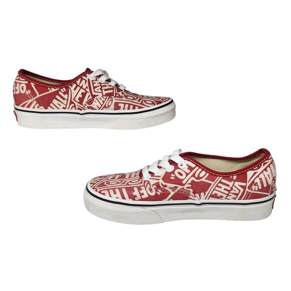 Vans Shoes Womens 5 Red White Low Tops Skater Preppy Comfy Spell Out Abstract - Picture 2 of 13